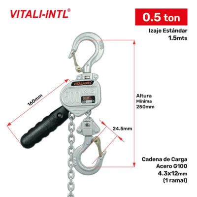 TECLE RACHET 0.5T YAL050MINI ''A'' 1.5MTSCARGA 4.3X12MM(1) G100 VITALI-INTL