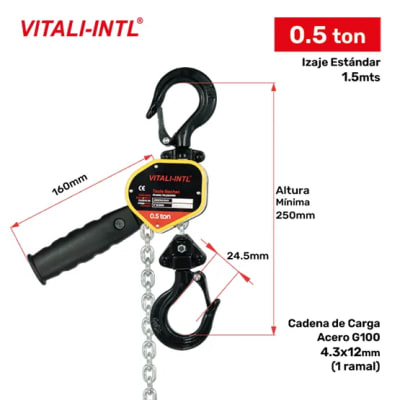 TECLE RACHET 0.5T YAL050MINI ''B'' 1.5MTSCARGA 4.3X12MM(1) G100 VITALI-INTL