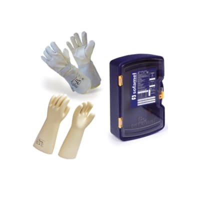 GUANTE AISLANTE CLASE 4 36KV T 09 DE LATEX+SOBREGUANTE PLOMO T 11 CAJA DE POLIETILENO COMBO SOFAMEL