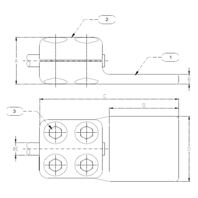 CONECTORES ANTICORONA RECTO TUBO-PLATINA T:Ø19MM P:100X100X15MM MODELO 999.1 ARAGCU EI