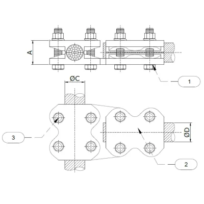 CONECTORES ESTANDAR EN T CABLE-CABLE C:450-630MM C:450-630MM MODELO 999.6 ARAGCU EI
