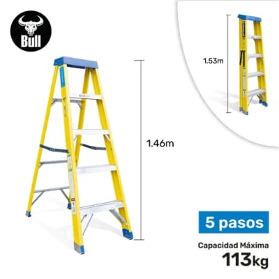ESCALERA FIBRA SIMPLE ACCESO 5 PASOS 113KG 1.53M FTS113-5I AMERICAN BULL