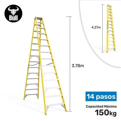 ESCALERA FIBRA TIJERA DOBLE ACCESO 14 PASOS 150KG 4.27M FTD150-14IA AMERICAN BULL