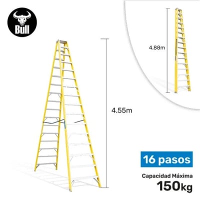 ESCALERA FIBRA TIJERA DOBLE ACCESO 16 PASOS 150KG 4.88M FTD150-16IA AMERICAN BULL