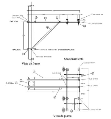 ARMADOS TIPO ABS-2V TRIFASICO ASIMETRICO DE SECCIONAMIENTO 2500MM GALV CALIENTE ARAGCU AR