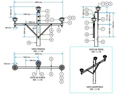 ARMADO TIPO AT1M TRIFASICO DE MEDIA TENSION AT (0°-5°) GALV CALIENTE ARAGCU AR