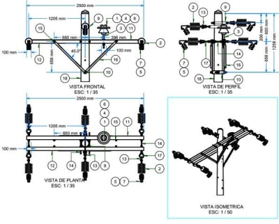 ARMADO TIPO AT3M TRIFASICO DE MEDIA TENSION AT (30°-60°)GALV CALIENTE ARAGCU AR