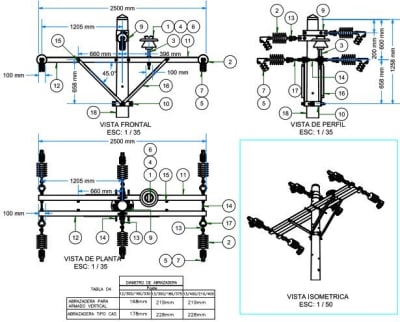 ARMADO TIPO AT3 TRIFASICO DE MEDIA TENSION AT (30°-60°) GALV CALIENTE ARAGCU AR