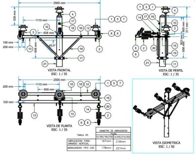 ARMADO TIPO AT4 SIMPLE TRIFASICO DE ANCLAJE Y ALINEAMIENTO GALV CALIENTE ARAGCU AR