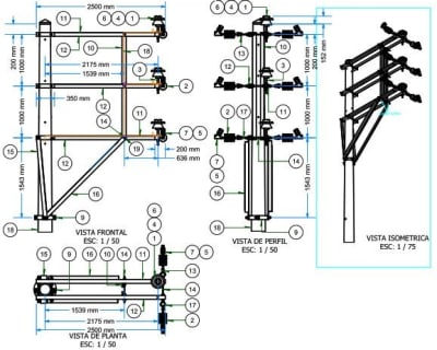 ARMADOS TIPO ATBV3 TRIFASICO EN BANDERA VERTICAL 2500MM GALV CALIENTE ARAGCU AR