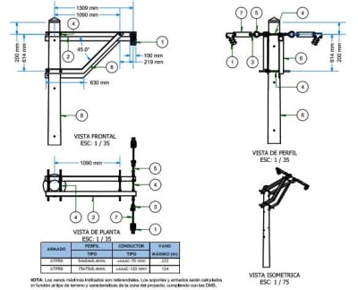 ARMADOS TIPO ATPB6 TRIFASICO PARA CONDUCTOR AUTOPORTANTE 1309X1090MM GALV CALIENTE ARAGCU AR