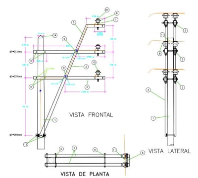 ARMADO TIPO ATX2 TRIPOLAR EN ALINEAMIENTO PARA ANGULOS DE 0°-20° GALV CALIENTE ARAGCU AR