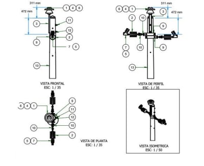 ARMADO TIPO AU3 MONOFASICO (UNIPOLARES) DE MEDIA TENSION GALV CALIENTE ARAGCU AR