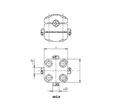 GRAPA PARA CABLE EN CRUZ MGX-2525 ARAGCU AS
