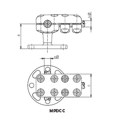 DERIVACION EN T PARA CABLES (POSICION HORIZONTAL) MONTADO SOBRE AISLADOR MPDCC-3232 ARAGCU AS