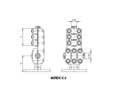 DERIVACION EN T PARA  (POSICION VERTICAL) MONTADO SOBRE AISLADOR MPDCC3-3535 ARAGCU AS