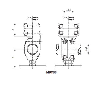 DERIVACION EN T PARA  (POSICION VERTICAL) MONTADO SOBRE AISLADOR MPTBB-5050 ARAGCU AS