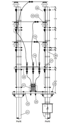 ARMADO TIPO STBVB-3A SUBESTACION ELECTRICA TRIFASICA BIPOSTE ALINE VERTICAL GALV CALIENTE ARAGCU AR