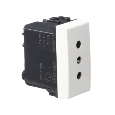 TOMACORRIENTE 2X10A+T 250V P/ESPIGA REDONDA 1 MODULO ALVEOLOS PROTEGIDOS N4113 BTICINO