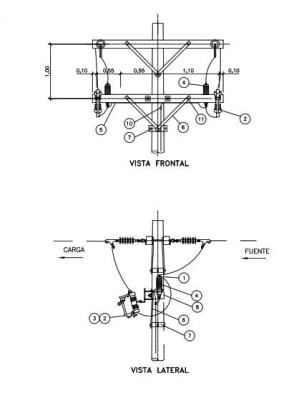 ARMADO TIPO P-SEC-2 SOPORTE DE SECCIONAMIENTO 2Ø CON PARARRAYOS GALV CALIENTE ARAGCU AR