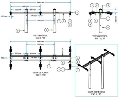 ARMADOS TIPO PRH1 TRIFASICO TIPO H 3800MM PRH (30°-60°) GALV CALIENTE ARAGCU AR