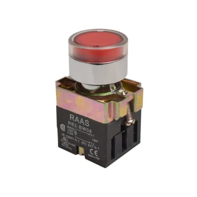 PULSADOR LUMINOSO RASANTE ROJO 22MM C/LAMPARA 130VAC BLOCK RCB2-BW346 TC