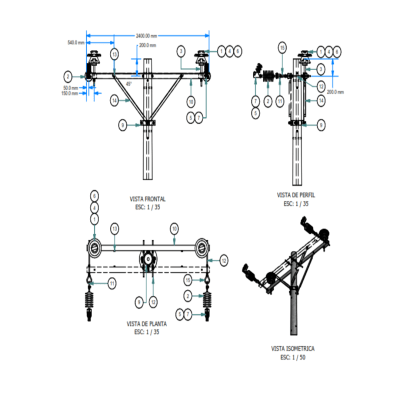 ARMADO TIPO AB4 BIFASICO DE ANCLAJE Y ALINEAMIENTO CON CADENA GALV CALIENTE ARAGCU AR