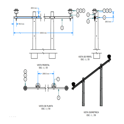 ARMADO TIPO ABH1 BIFASICO BIPOSTE DE MEDIA TENSION GALV CALIENTE ARAGCU AR