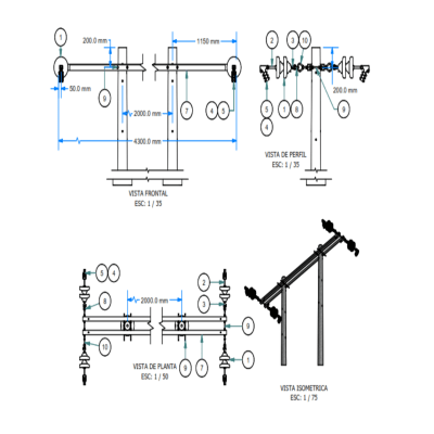 ARMADO TIPO ABH3 BIFASICO BIPOSTE DE MEDIA TENSION GALV CALIENTE ARAGCU AR