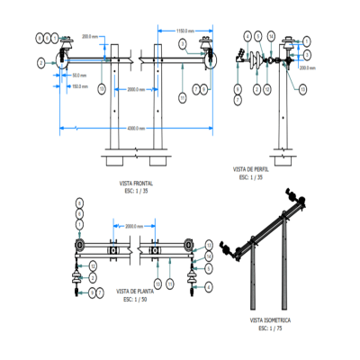 ARMADO TIPO ABH4 BIFASICO BIPOSTE DE MEDIA TENSION GALV CALIENTE ARAGCU AR