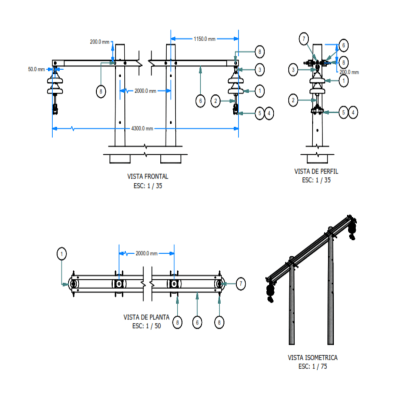 ARMADO TIPO ABH8 BIFASICO BIPOSTE DE MEDIA TENSION GALV CALIENTE ARAGCU AR