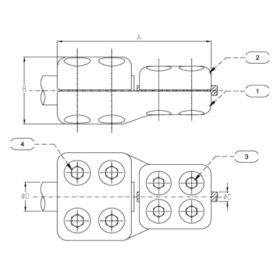 CONECTORES ANTICORONA RECTO TUBO-CABLE T:40MM C:240-304MM MODELO AP350.569 ARAGCU EI