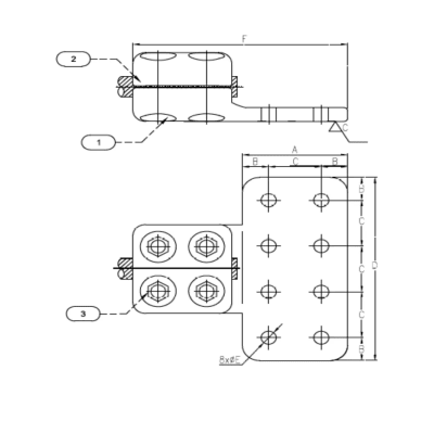 CONECTORES ANTICORONA RECTO CABLE-PLATINA C:20.3-22.7MM P:100X200X15MM MODELO AP351.193 ARAGCU EI