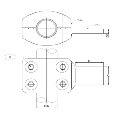 CONECTORES ANTICORONA EN T TUBO-PLATINA T:Ø40MM P:80X60X15MM MODELO AP351.629 ARAGCU EI
