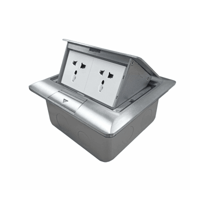 CAJA DE PISO 4 MODULOS (SOFT OPEN) COLOR GRIS + 2 TOMACORRIENTES UNIVERSALES ONESTO