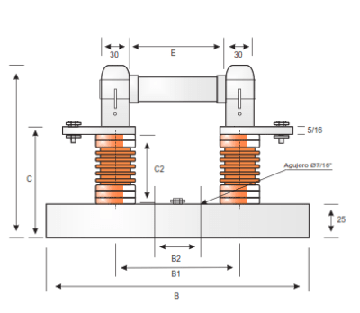BASE PORTAFUSIBLE DE RESINA EPOXICA ARALDIT DE 12KV/200AMP BPF-12-200 FARCOTEC