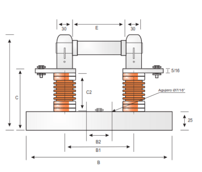 BASE PORTAFUSIBLE DE RESINA EPOXICA ARALDIT DE 24KV/200AMP BPF-24-200 FARCOTEC