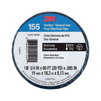 CINTA AISLANTE VINILICA TEMFLEX 155 3/4''X18MTS NEGRO UU009442573 3M