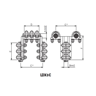 CONECTOR A 90° CABLE DUPLEX A CABLE DUPLEX Ø:95-150/185-250MM LDX3C.*-150250 ARAGCU AS