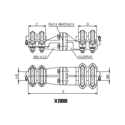 CONECTOR RECTO BIMETALICO UNION TUBO/BORNA CU A TUBO/BORNA AL XRBB-3040 AL ARAGCU AS