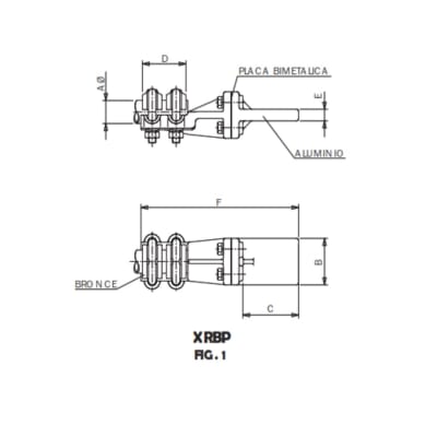 CONECTOR RECTO BIMETALICO UNION TUBO CUA PLETINA AL Ø:40/60MM XRBP-4044AL ARAGCU AS