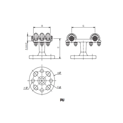 SOPORTE PARA CABLE DUPLEX CU MONTADO SOBRE AISLADOR Ø:95-150/73MM PU.*-15076 ARAGCU AS