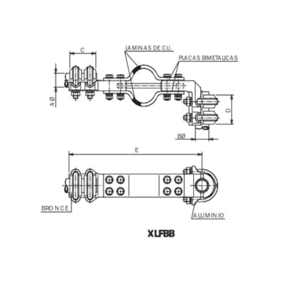 CONECTOR A 90° DE DILATA. BIMETAL GUIADO UNION TUBO/BORNA CU A PLETINA AL XLFBB-4040AL ARAGCU AS