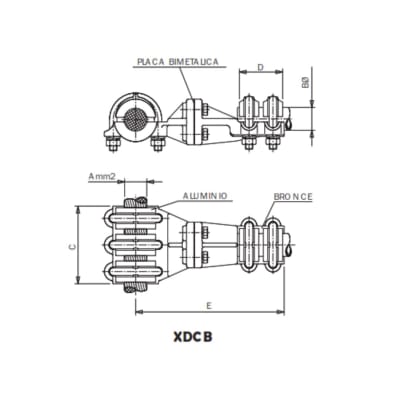 DERIVACION EN T BIMETALICO CABLE AL PASANTE Y DERIVADO TUBO/BORNA CU XDCB-54530 ARAGCU AS