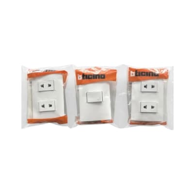PACK MODUS 2 TOMACORRIENTES DOBLES Y 1 CONMUTADOR BTICINO