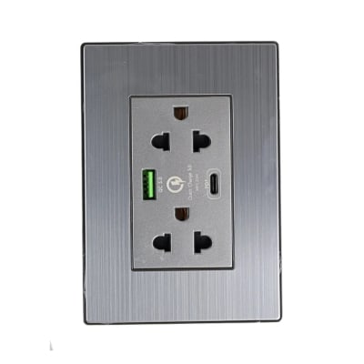 TOMACORRIENTE DOBLE UNIVERSAL INOX LT USB + C 20W ORANGE