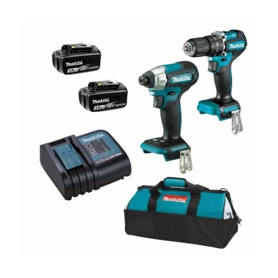 TALADRO 18V + LLAVE DE IMPACTO + 2 BATERIAS + CARGADOR + MALETIN MAKITA