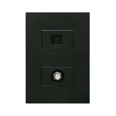 PLACA ARMADA TOMA TV TIPO F + TOMA RJ-11 TELEFONO MATTE NEGRO ORANGE