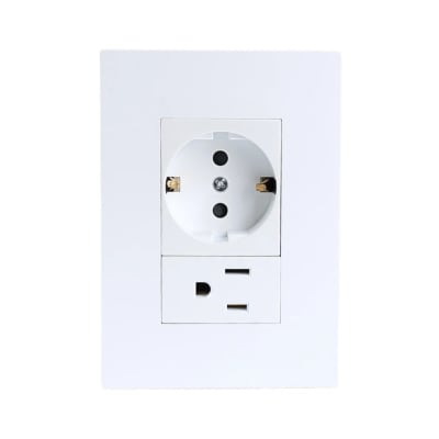 PLACA ARMADA TOMA SCHUKO + TOMA AMERICANA MATTE LT BLANCO ORANGE