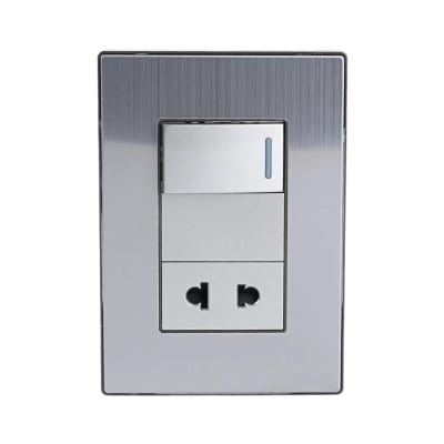 PLACA ARMADA INTERRUPTOR + TOMACORRIENTE ACERO INOXIDABLE ORANGE